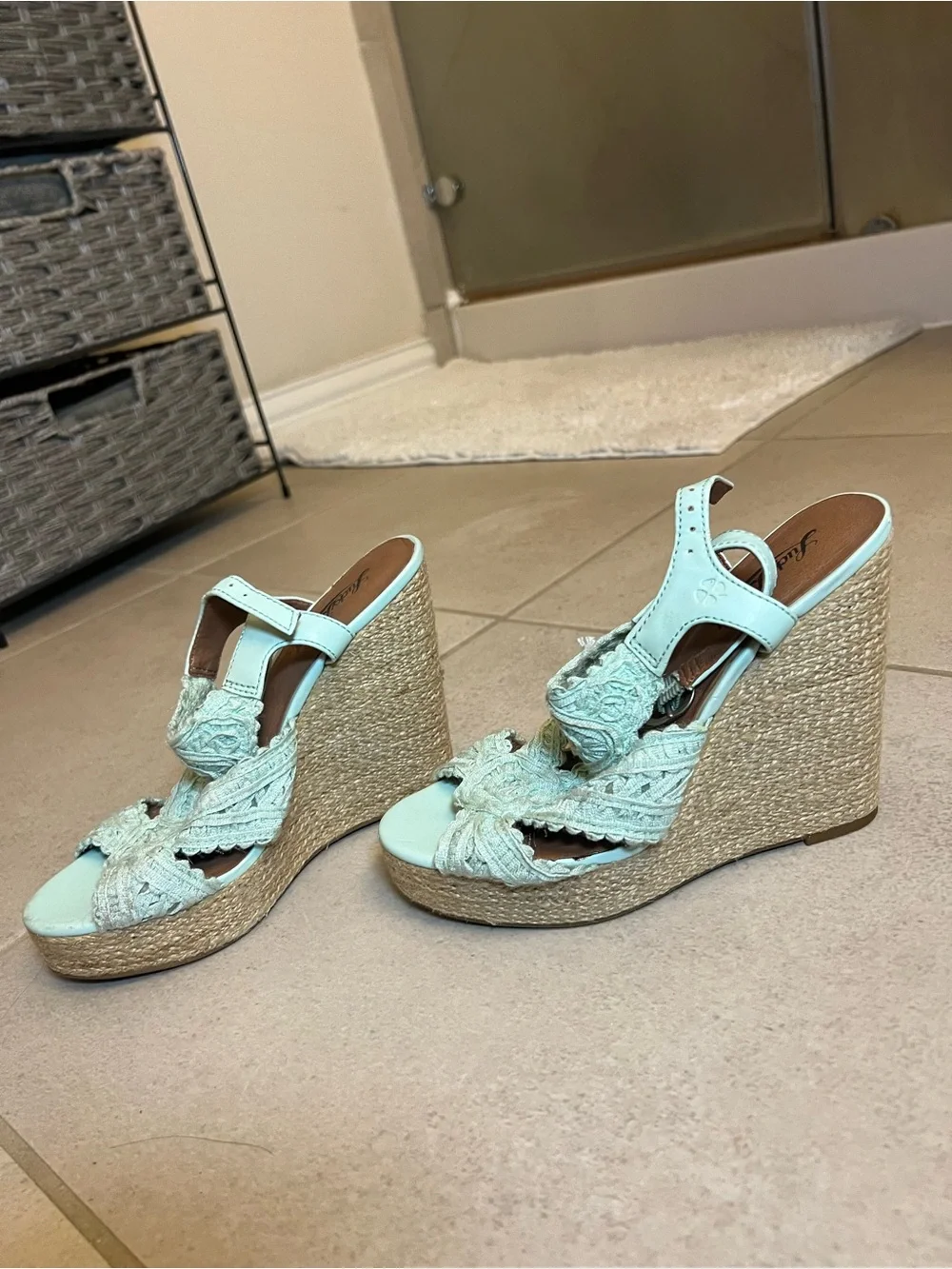 Lucky Brand Mint Crochet Espadrille Wedge Sandals